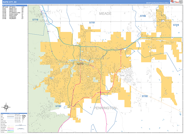 Rapid City Zip Code Wall Map